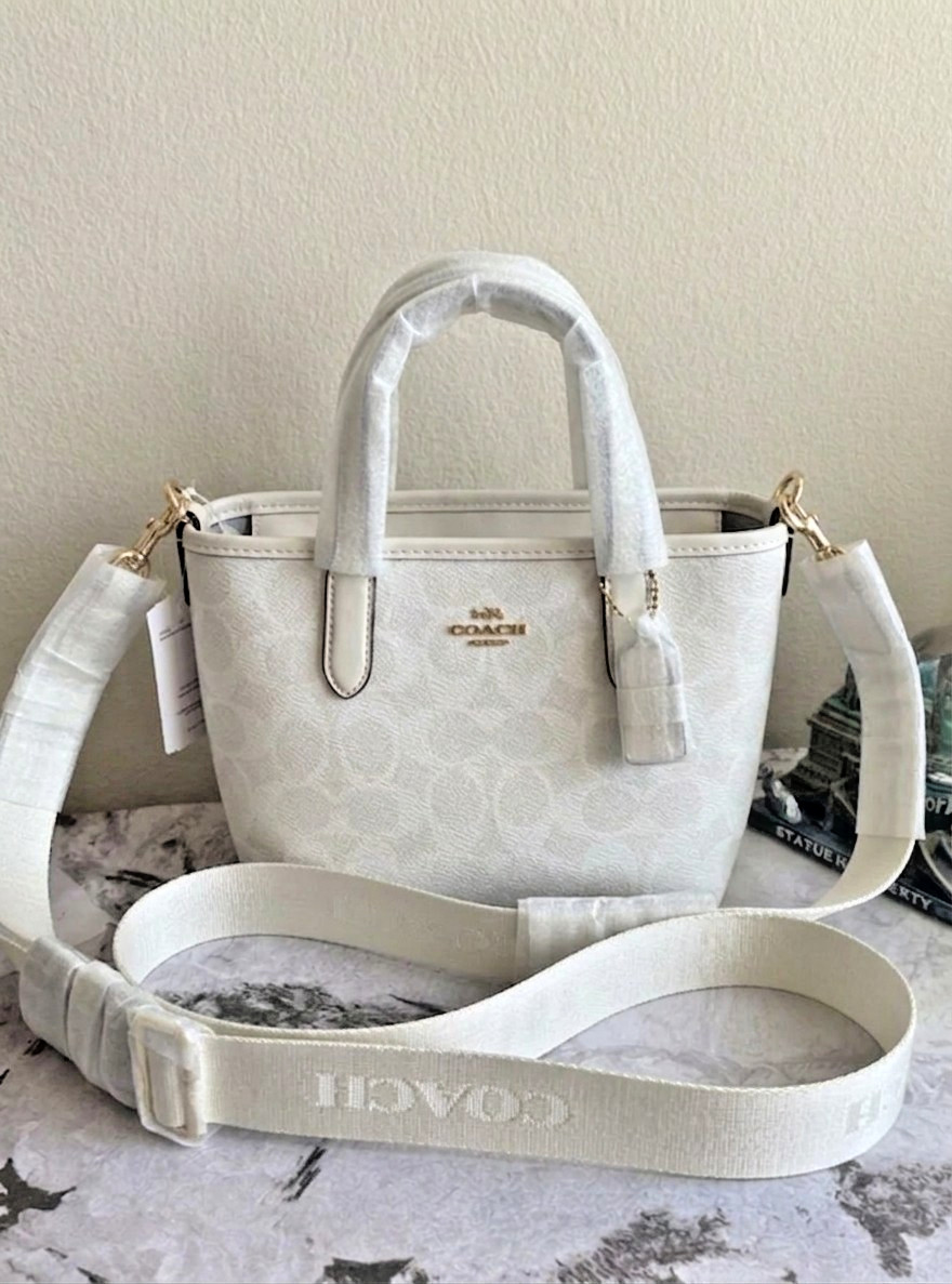 Mini Bolso Bandolera Coach City Firma Lona Blanca Tiza CW032 NUEVO CON ETIQUETAS