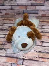 Aurora Plush Puppy Lovey Security Dog Blue Brown Laying Bean Floppy Rosette