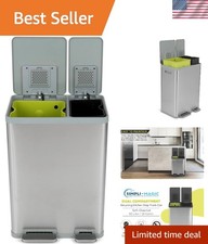 Dual Compartment Step Trash Can 16 Gallon Stainless Steel Recycling Garbage Bin