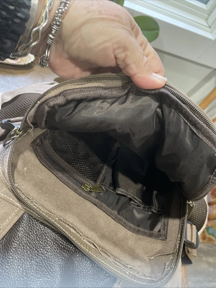 Canvas Backpack With Leather Trim Lots Of Pockets. Sturdy And Heavy Duty - Image 4 of 4