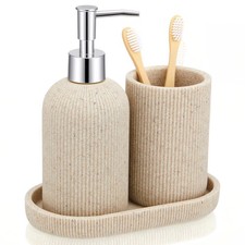 3 Pcs Toothbrush Holder Set, Soap Dispenser and Toothbrush Holder, Stripes De...