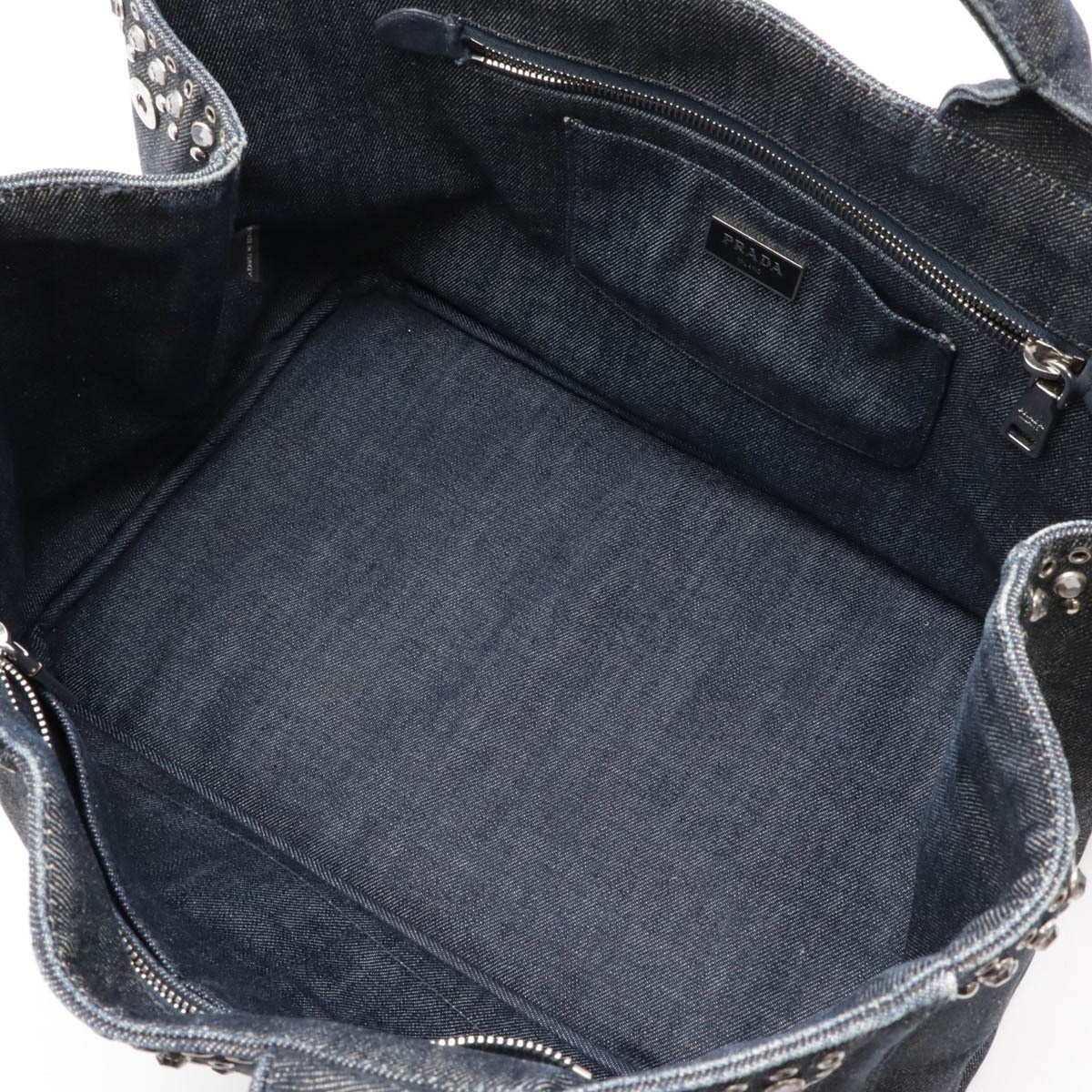 PRADA CANAPA Tote Bag 2WAY Shoulder Bag Denim Bijou Studs BLEU Indigo  from  Bou thumbnail 6