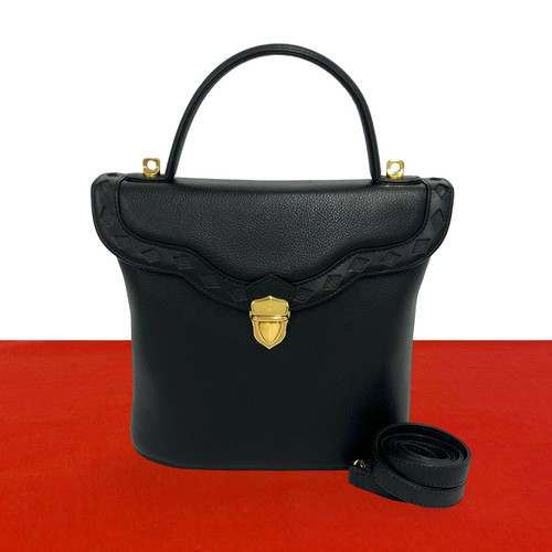 Yves Saint Laurent Cutout Shoulder Bag Leather Black Unisex #TVB2921