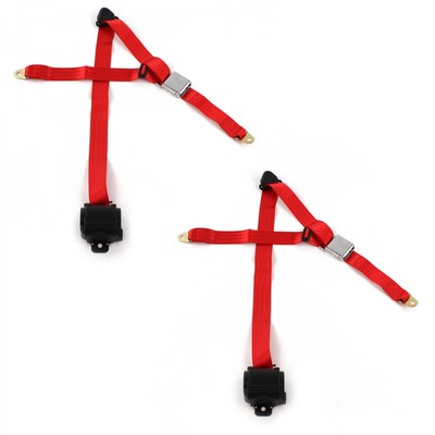 Desoto 1946 - 1961  Airplane 3pt Red Retractable Bucket Seat Belt Kit - 2 Belts 