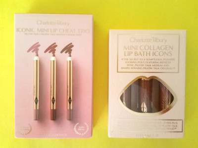 NIB Charlotte Tilbury Mini Collagen Bath Set & Iconic Lip Cheat Trio PILLOW TALK