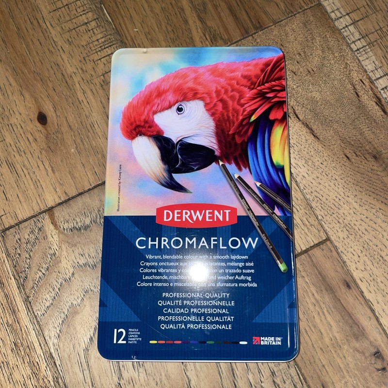 * NEW * DERWENT CHROMAFLOW * Colored Pencils (Set 12) In Art Tin 