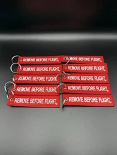 AIXEPA 5x Remove Before Flight Red/White Fabric Key Chain 5.5 X 1 (5 Pack)