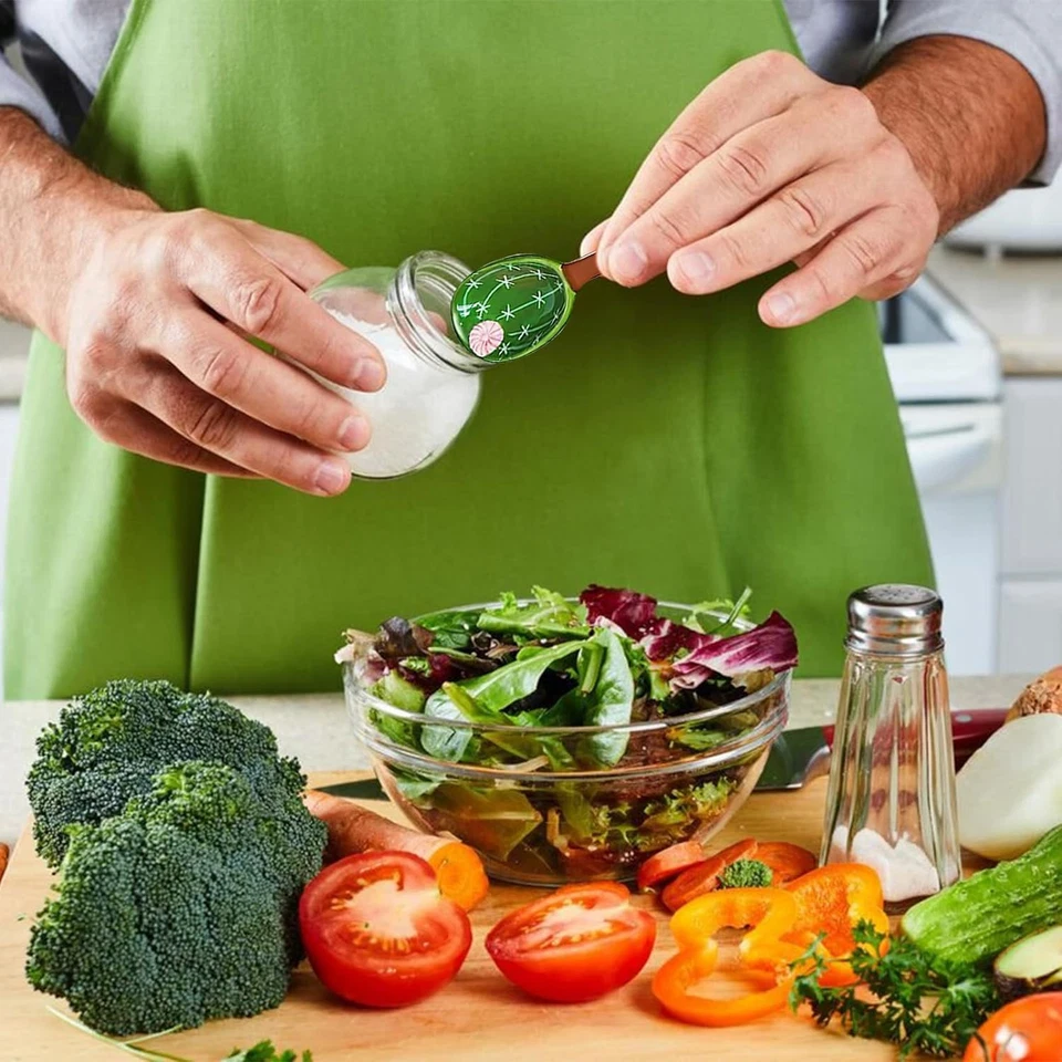 BigNoseDeer Ceramic Cactus Measuring Cups and Spoons Set Blue Green  - Image 3 of 4