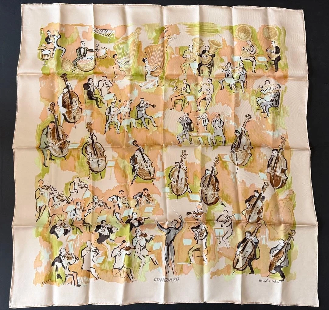 Hermes — HERMES Carre 90 CONCERTO Silk Scarf Pink Square 35in Japan SR1678