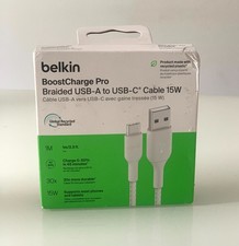 Image of USB-A to USB-C Cable 15W - White (Fast Charging) Belkin BoostCharge Pro Braided