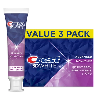 Crest 3D White Radiant Mint Zahnpasta, 3,3 oz (93 g), 3er Pack - Bild 1 von 4