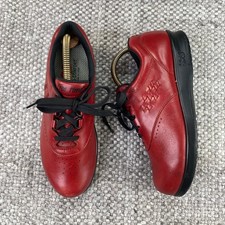 SAS Free Time Walking Shoes Womens 7 M Red Leather Lace Up Made in USA Comfort