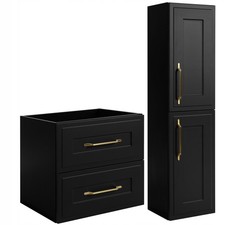 SET Mobili Bagno Mobile Sottolavabo 60 cm + Armadio Colonna Vintage CLASSIC NERO