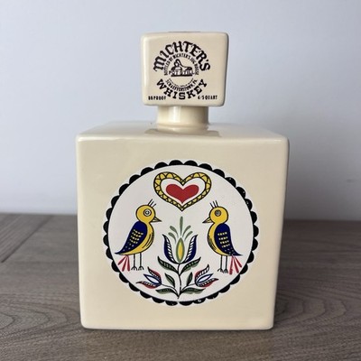 VINTAGE MICHTER'S WHISKEY HEX BOTTLE Ceramic Decanter Liquor Bottle Empty