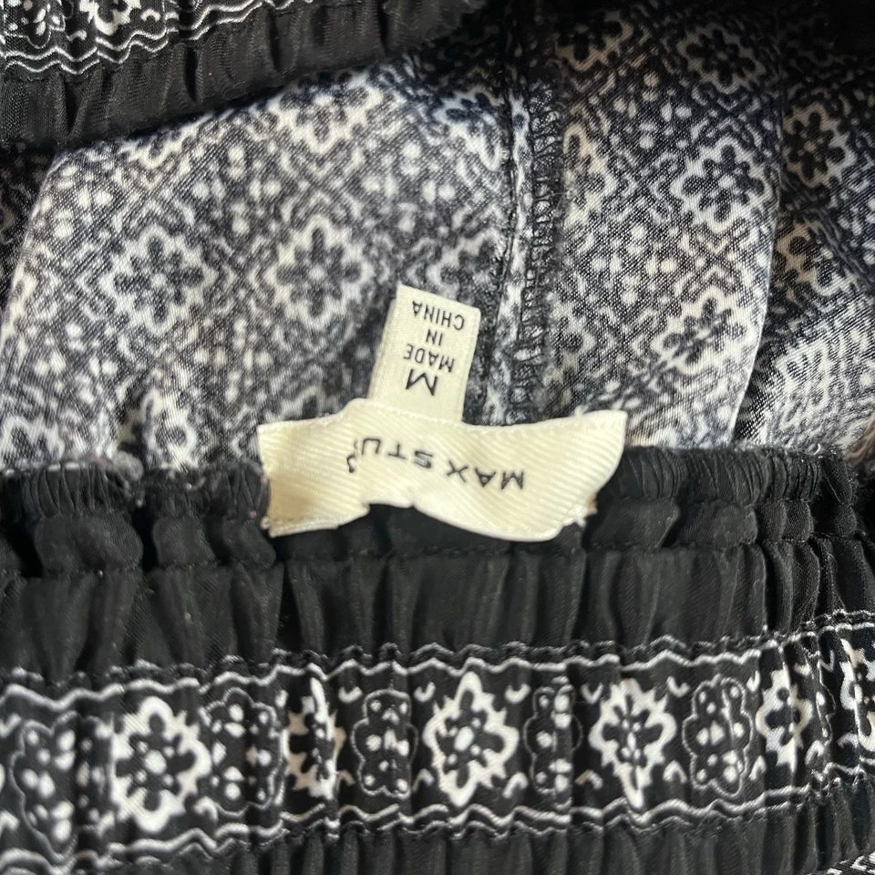 Pantalones de chándal Max Studio para mujer medianos negros blancos cintura elástica geométricos Foto 4 de 4