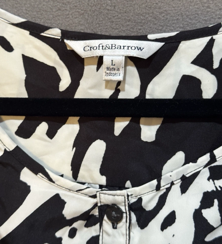 Blusa sin mangas negra blanca con estampado geométrico sin mangas boho negocios carrera casa de campo Foto 3 de 4