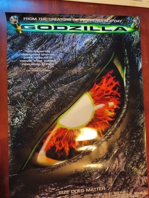 Godzilla 1998 Video Store Poster 27x39 “Size Does Matter” VHS DVD