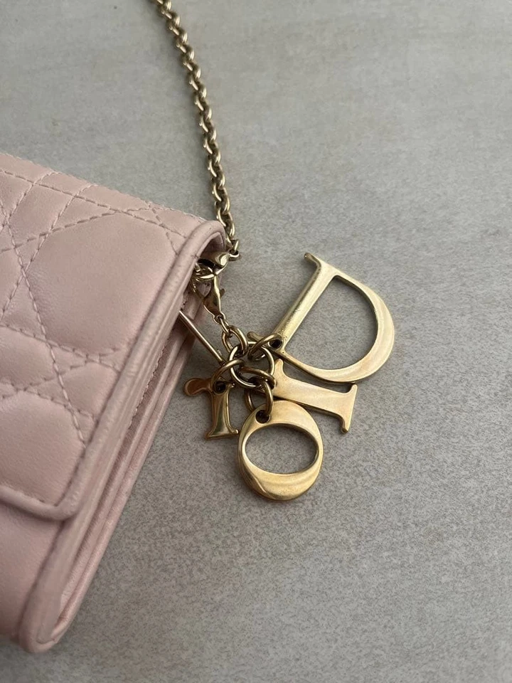 Dior Lady Dior Chain Wallet Pink Leather Crossbody Used Excellent Condition - Image 4 of 4