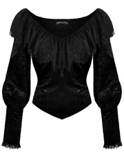 Dark In Love Womens Gothic Victorian Baroque Jacquard Velvet & Lace Blouse Top