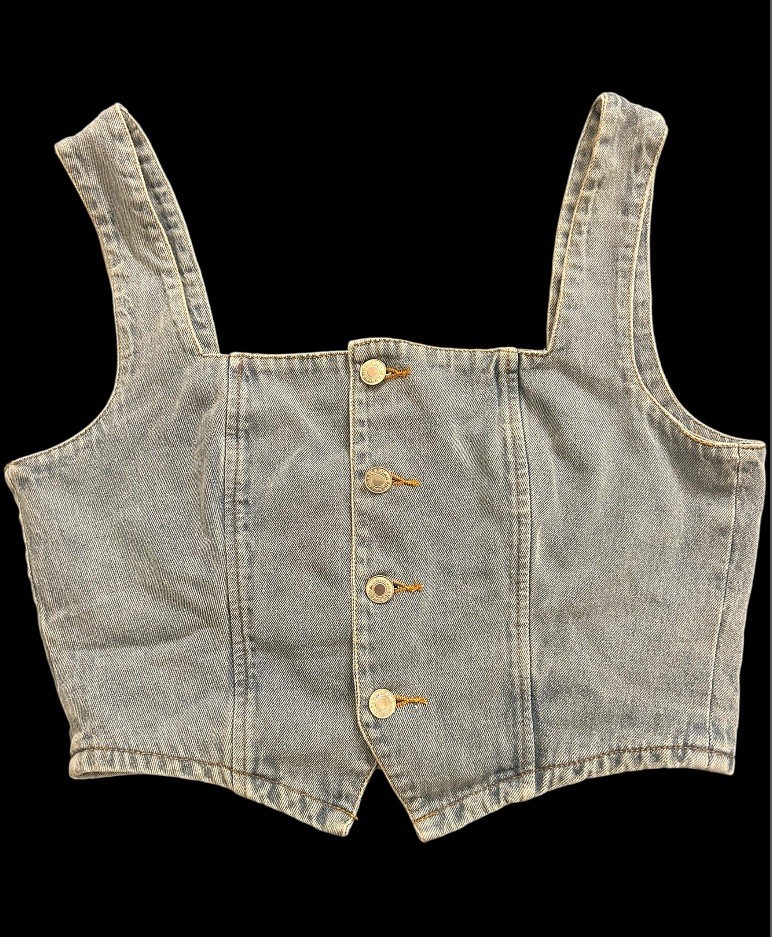 Y2K Denim Button-Down Vest Crop Top- Size L - Corset Style. RRP£32 image 7
