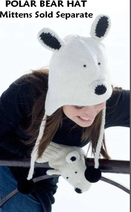 deLux knit POLAR BEAR HAT plunge ADULT LINED cap ANIMAL costume mens womens NEW