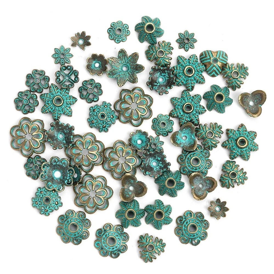 Tapa de cuentas espaciadoras sueltas con flores 100 piezas mezcla plata tibetana fabricación de joyas hallazgo Foto 3 de 4