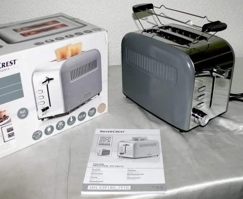 SC STC920C2 Designer Toaster Doppelschlitz 920W 6 Stufen Brotaufsatz Grau Chrom