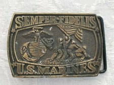 1976 Vintage Semper Fidelis US Marines Collectible Brass Belt Buckle Heavy