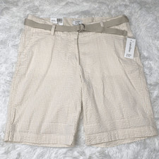 Crown  Ivy Women's Caroline Belted Pinstripes Shorts Tan  White Size 6