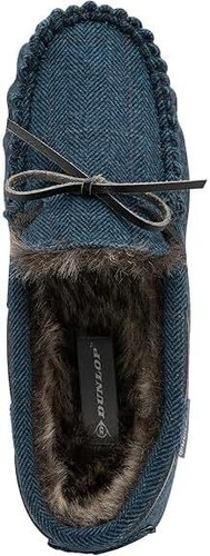 Dunlop Mens Moccasins Slippers Loafers Faux Fur Rubber Sole Memory Foam - Picture 39 of 41