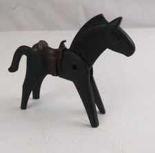 Vintage 1974 Geobra Playmobil Solid Black Horse With Brown Saddle 4" Figure A