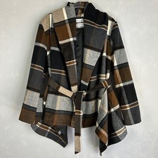 Chicwish Size Xl Wool Blend Prairie Check Rabat’s Coat Plaid Brown Belted