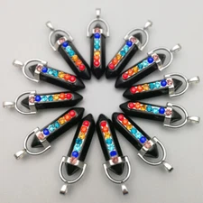 100pcs Natural Obsidian Stone Hexagonal Pointed 7 Color Reiki Chakra Pendant DIY