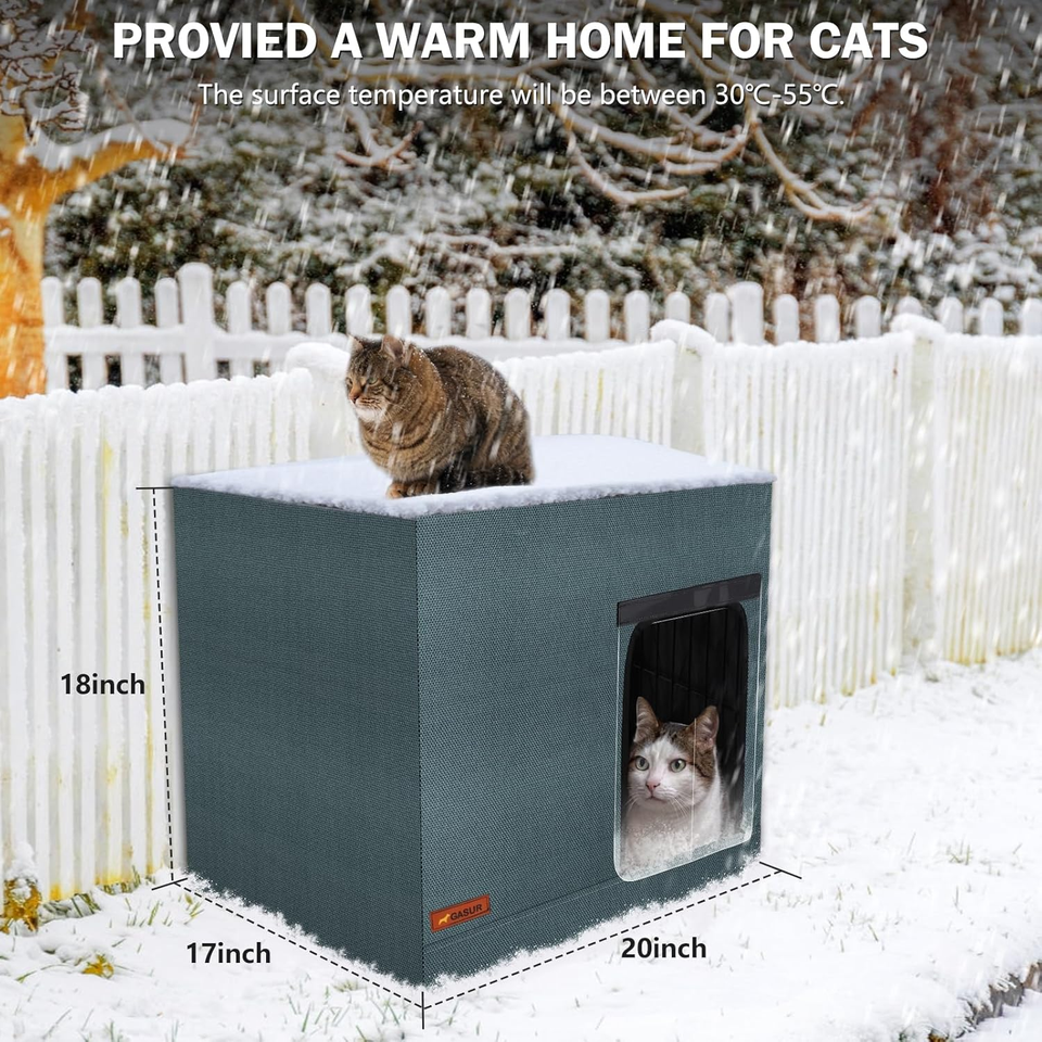 Large Heated Cat House for Outdoor Cats in Winter, Highly Elevated Base