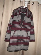NWT New SCOTCH & SODA Women's Large Maison Wool Coat Gray Black Burgundy Stripe