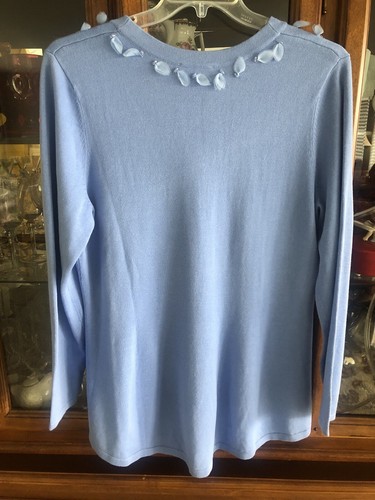 Isaac Mizrahi Live! Button-Front Embellished Peplum Cardigan BLUE Size Large NWT - Picture 13 of 17