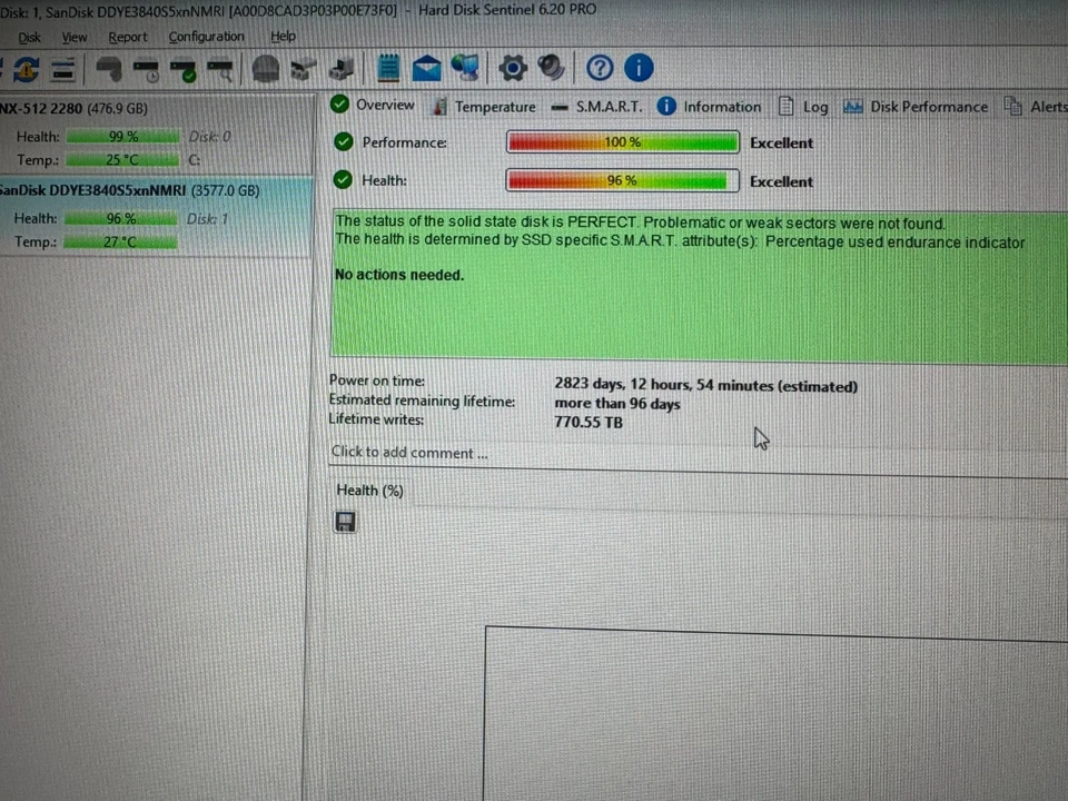 HPE SanDisk 3.84TB 2.5" SAS SSD 12Gbs/512B/s/Great HEALTH 96% - Image 4 of 4