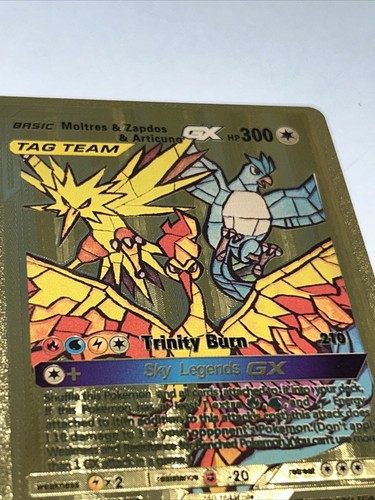 Tarjeta Brillante Sky Legends GX Metal Oro - Lámina Dorada Tarjeta Pokémon Fan Art Exhibición - Imagen 7 de 10