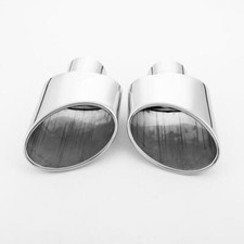 Stainless Steel Oval Exhaust Tips 2.5 Inlet Angle Cut Rolled Polished One Pair