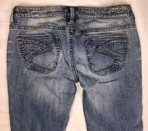Silver Women’s Eden Distressed Flared Bootcut Low Rise Blue Jeans Size 30 X 31 - Picture 3 of 9