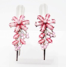 DESIGNER INSPIRED PINK OR PURPLE CRYSTAL FLORAL SILVER HAIR ACCESSORY CLIPS NEW