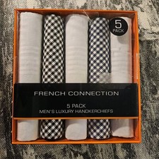 French Connection Men's 5 Pack Luxury Handkerchiefs Cotton Blend MSRP: 35.00