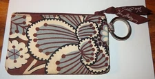 VERA BRADLEY Brown Floral Slate Bloom KEY RING ZIP ID CASE COIN CHANGE PURSE