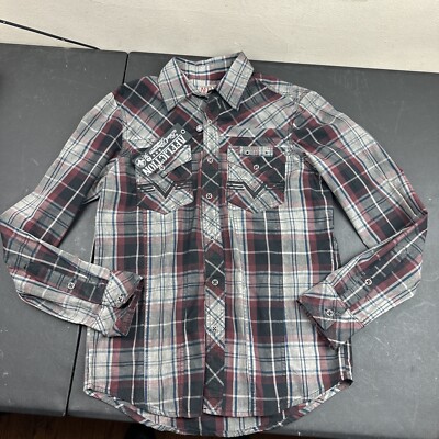 Affliction CONTEND Red Black Premium Long Sleeve Button Shirt Mens Small NWT