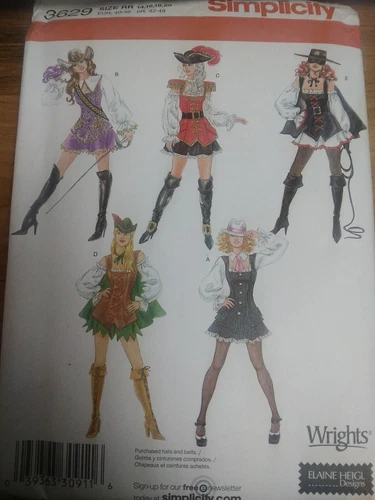 Dress Cowgirl Dominatrix Captain 14-20 Costume Simplicity 3629 Sewing Pattern UC