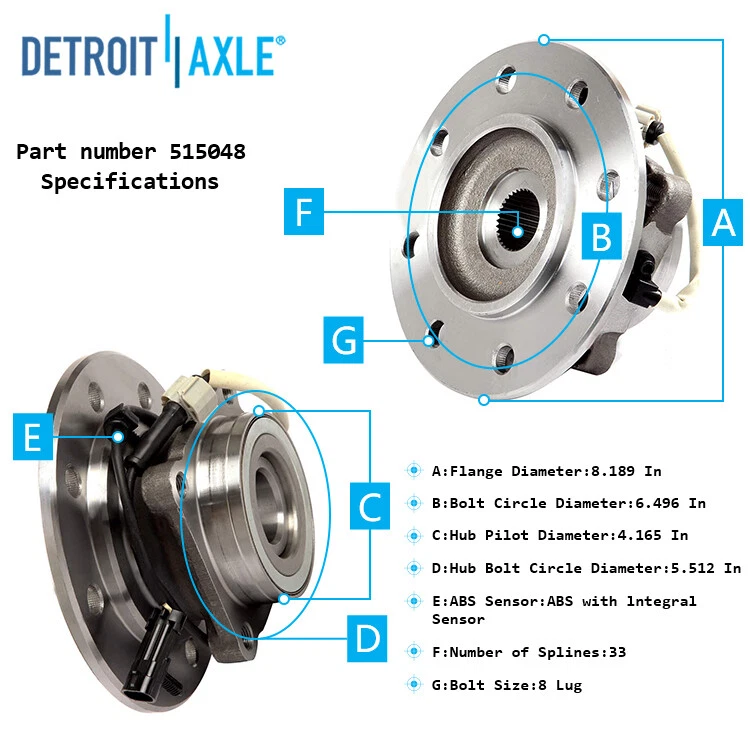Conjunto de cubo de rolamento de roda dianteira 4WD com ABS para 1996-2000 Chevy GMC K1500 K2500 K3500 - Imagem 3 de 4