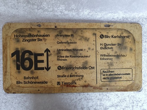 Zuglaufschild - 16E, Leninallee, Allee der Kosmonauten, Berlin, DDR - Bild 8 von 11