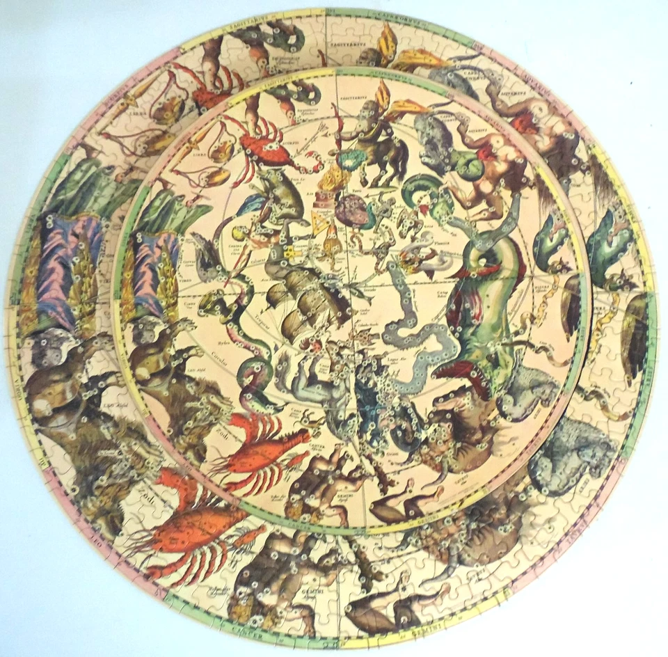 Myth and Fact in The Zodiac Springbok 圆形拼图带盒 复古 '65 — 第 2/4 张图片