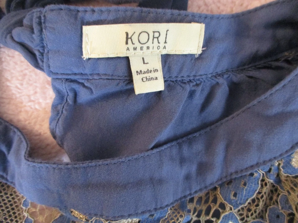 Kori America Women's Top Size L Long Sleeve Blue Floral Round Neck - Image 3 of 4