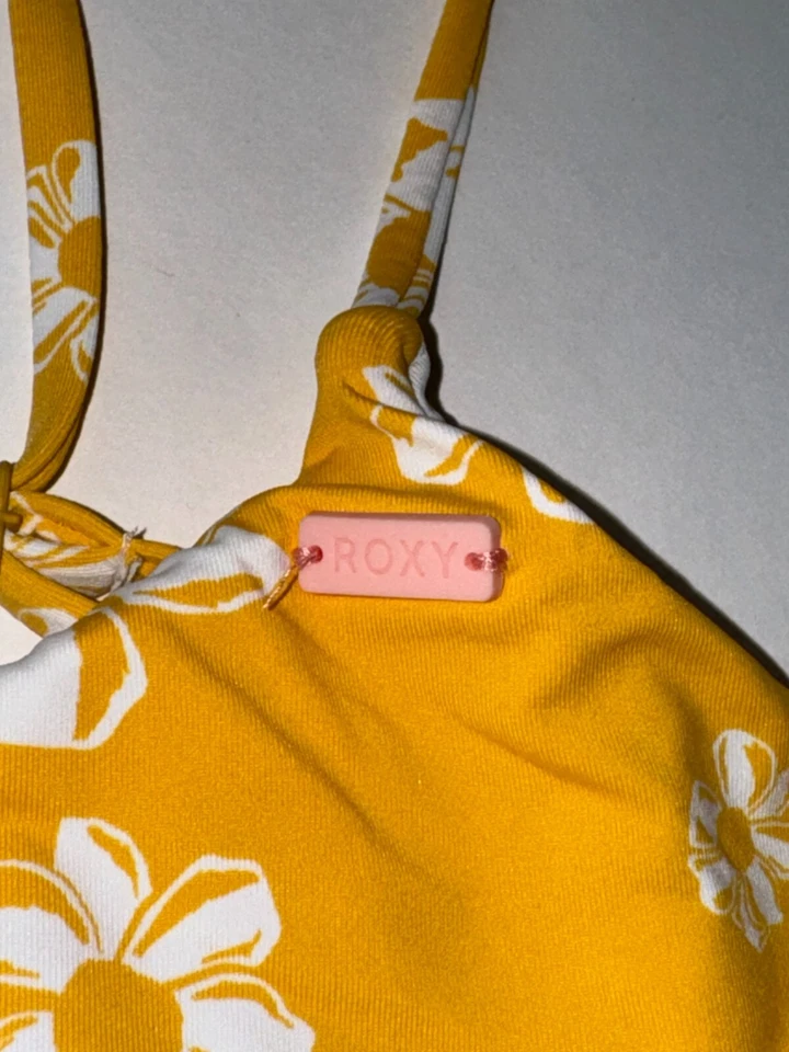 Top de biquíni feminino ROXY L amarelo branco FLOWER LOVER RVSBLE surf natação praia novo - Imagem 3 de 4